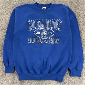 Vintage Galena Pirates Illinois '07 State Champs Mens M Blue Crewneck Sweatshirt